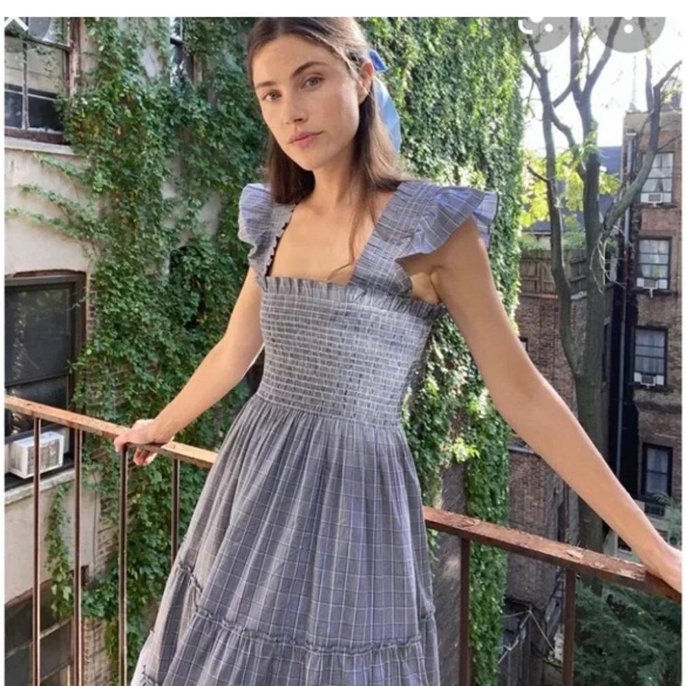 Elegant Plaid Ruffle Dress - Blue